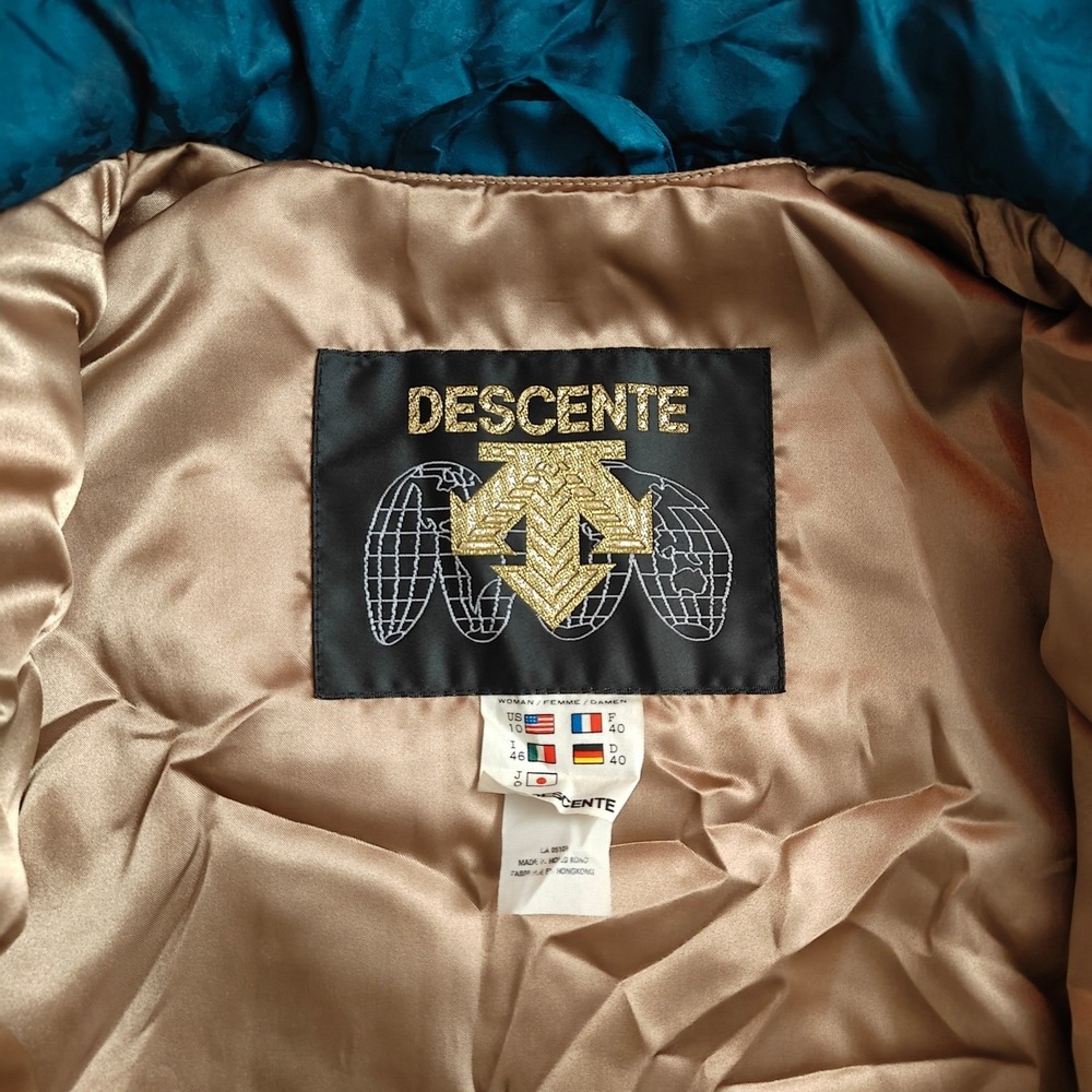 Vintage Descente‎ Teal Floral Ski Jacket Women's Size 10 Winter Warm Coat - Picture 16 of 16